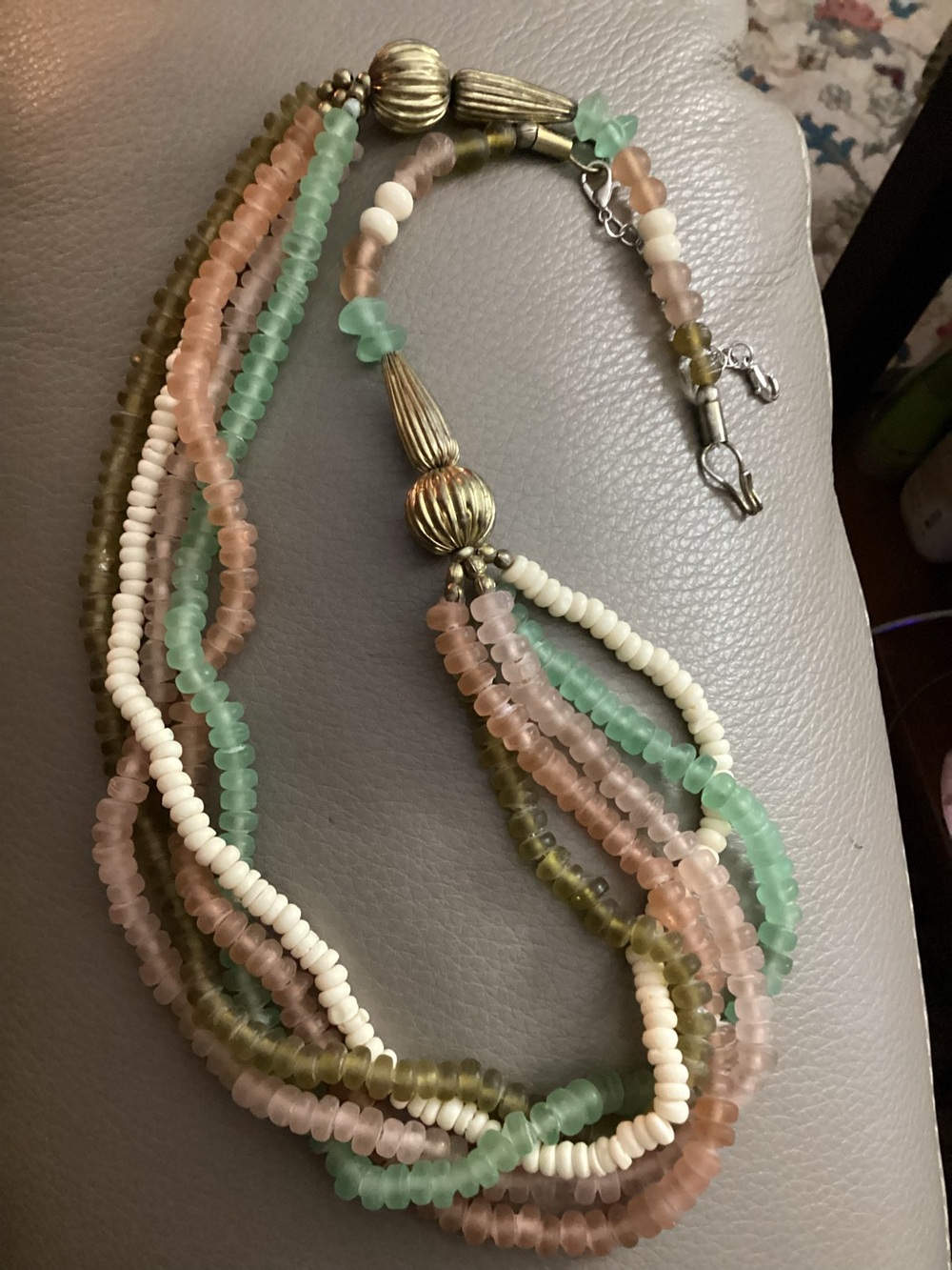 Multistrand Pastel Sea Glass Bead Necklace - Mint, Peach & Cream